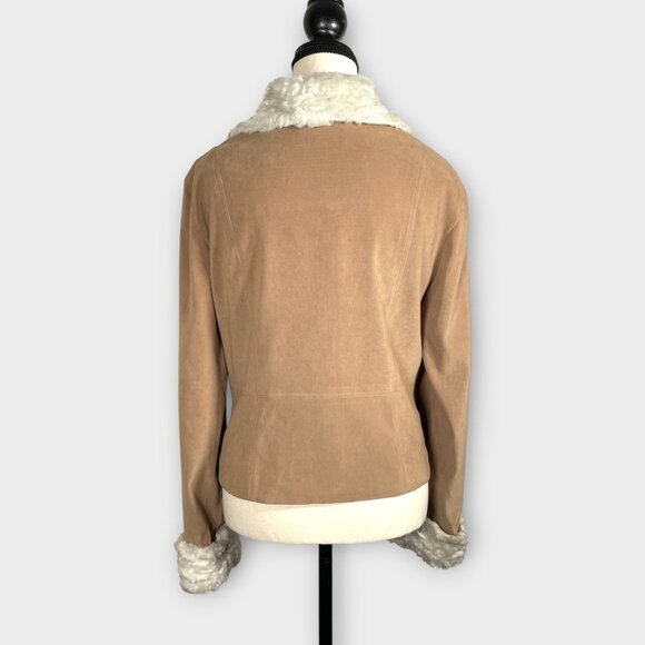 ABS by Allen Schwartz Jacket 12 Faux Fur Trim Tan Camel Fully Lined EUC - Picture 3 of 8